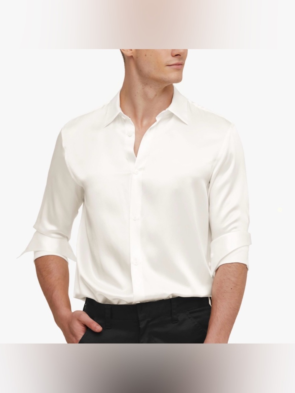 LilySilk Men's White Slim-Fit Dress Shirt - Classic Collared Button-Down